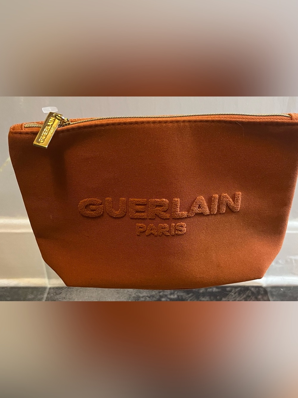 Guerlain Paris Caramel Zip Top Pouch For Small Items or Cosmetics NWOT’s